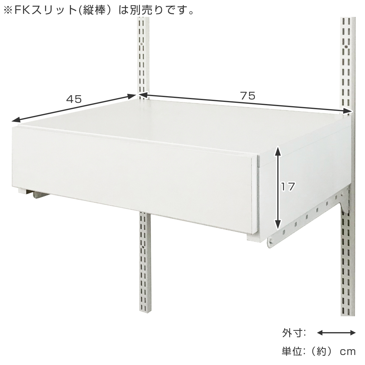 収納ケース 薄型 引き出し 1段 ブラケット付き 幅75cm フィットラック ( パーツ オプション 部品 DIY 収納 小物収納 小物入れ 壁掛け 浮かせる収納 可動棚 オープンラック 収納ラック 有効活用 ホワイト 引出し )