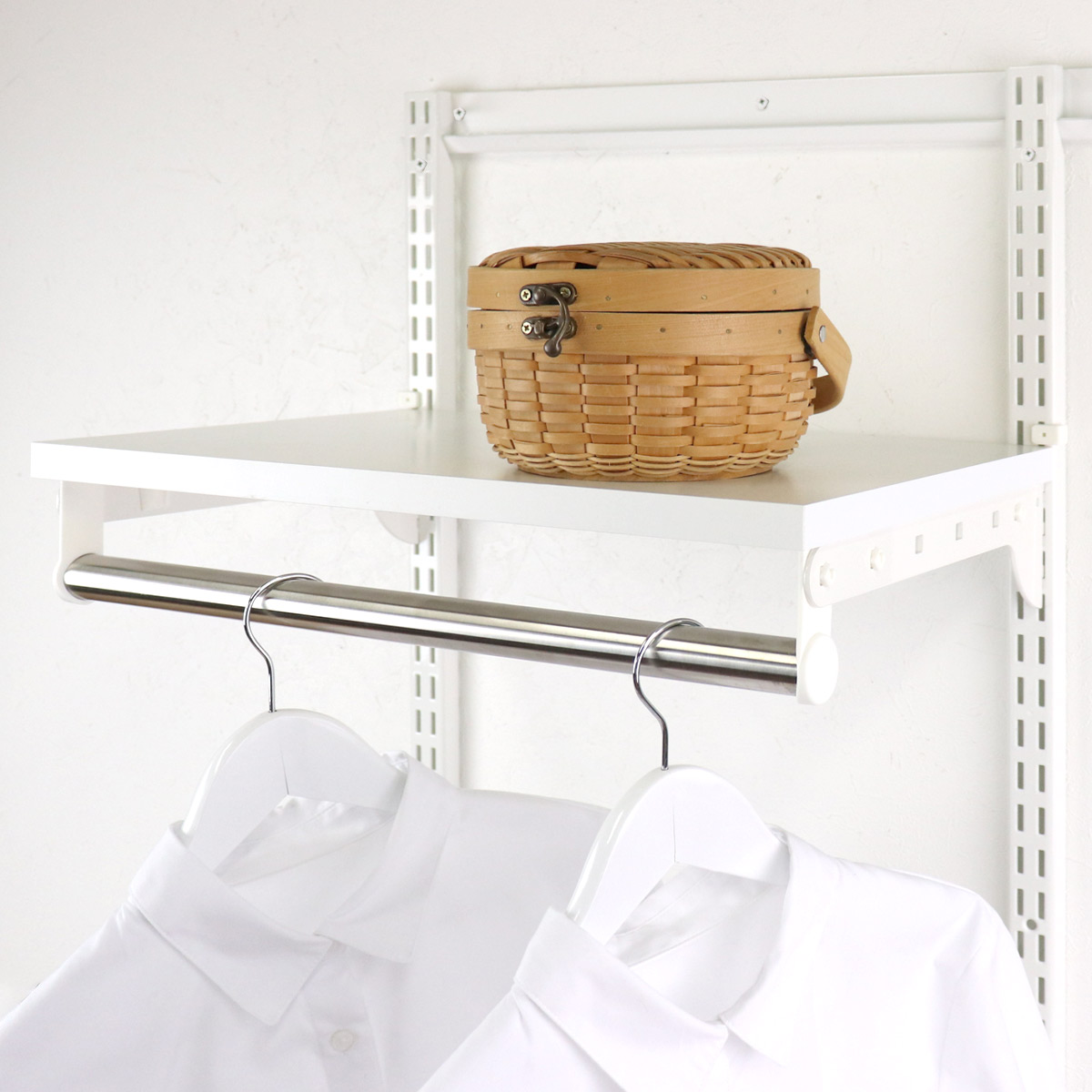 壁面収納 TPセット 木棚 パイプ セット 幅45cm 奥行45cm フィットラック ( 棚板 ハンガーラック DIY 収納 吊り下げ収納 クローゼット ホワイト 可動棚 オープンラック 収納ラック 有効活用 壁掛け 白 ラック )