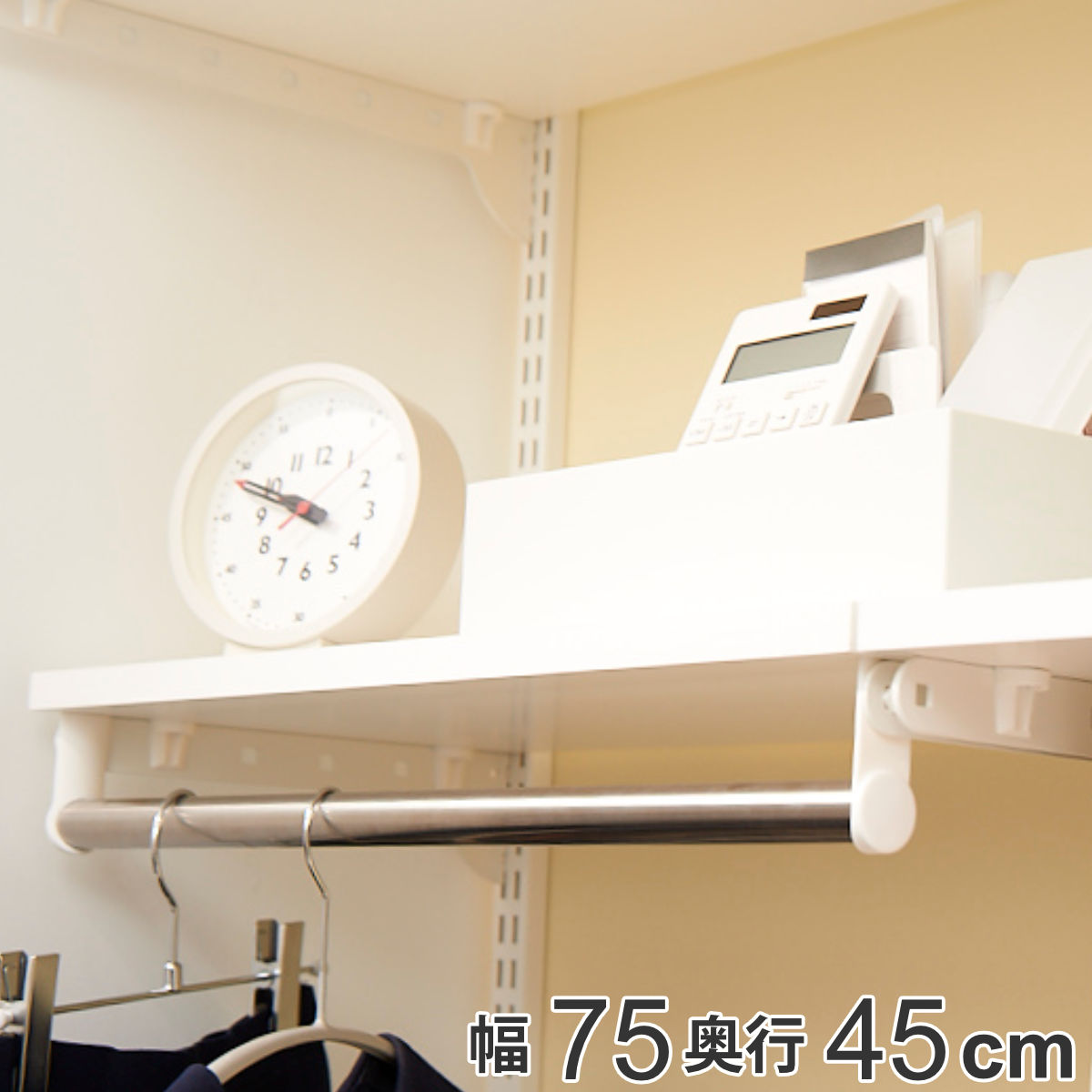 壁面収納 TPセット 木棚 パイプ セット 幅75cm 奥行45cm フィットラック （ 棚板 ハンガーラック DIY 収納 吊り下げ収納 クローゼット ホワイト 可動棚 オープンラック 収納ラック 有効活用 壁掛け 白 ラック ）