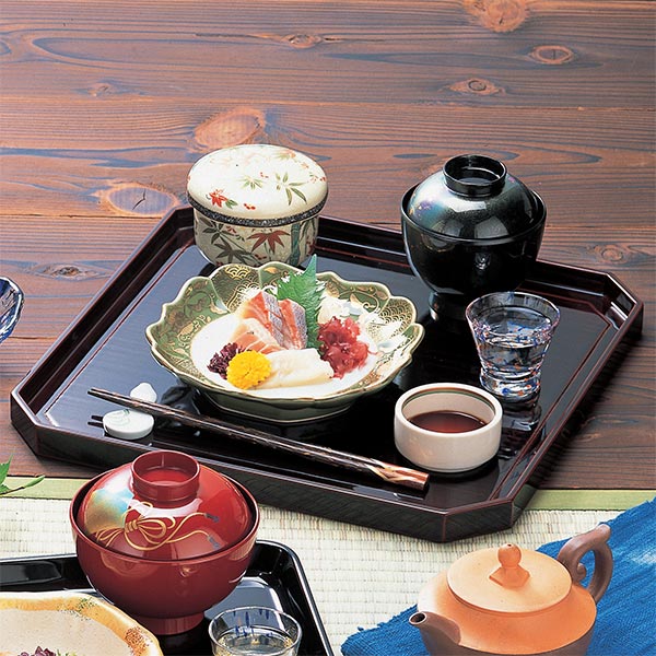 正角盆 木製 尺1.5 隅切瓢春秋 根来 盆 懐石盆 敷膳 越前漆器 漆塗 角