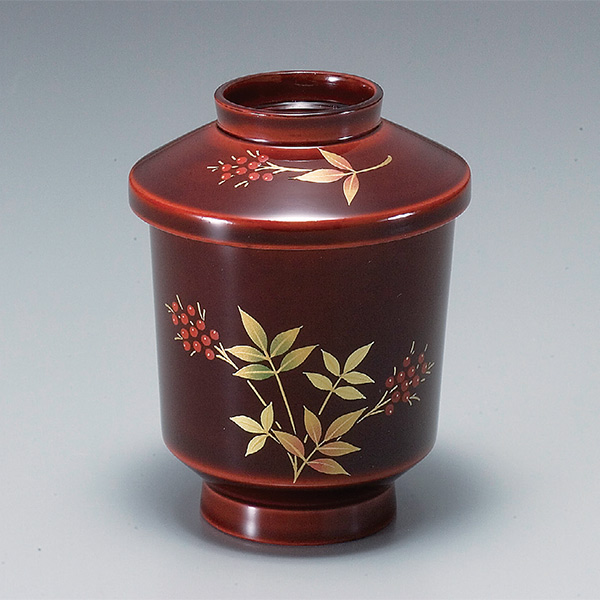 箸洗椀 木製 切立 紅南天 本漆塗 手描き蒔絵 お椀 食器 業務用食器 （ 汁椀 蓋付き お吸い物 椀 うつわ 小吸椀 箸洗 一口椀 吸物椀 漆塗り  ぜんざい ）