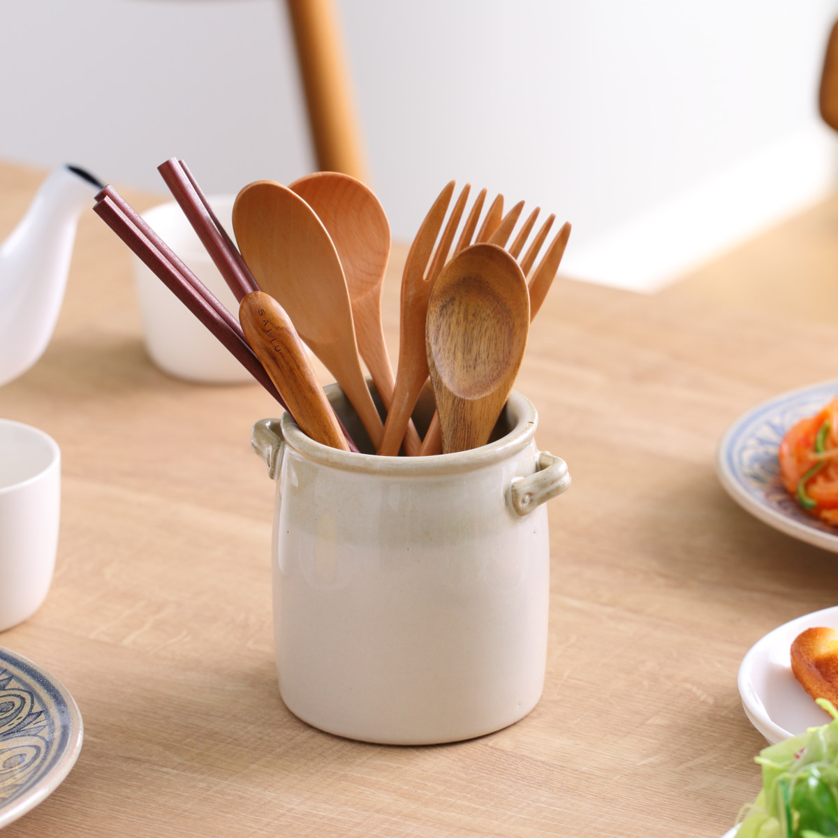 カトラリースタンド ミョルク ツールスタンド 日本製 ( カトラリー スタンド せっ器 北欧 キッチンツール収納 調理道具 キッチンツール 収納 調理道具立て 食洗機対応 花瓶 フラワーベース バイカラー おしゃれ かわいい ) 【ジンジャー】 ジンジャー