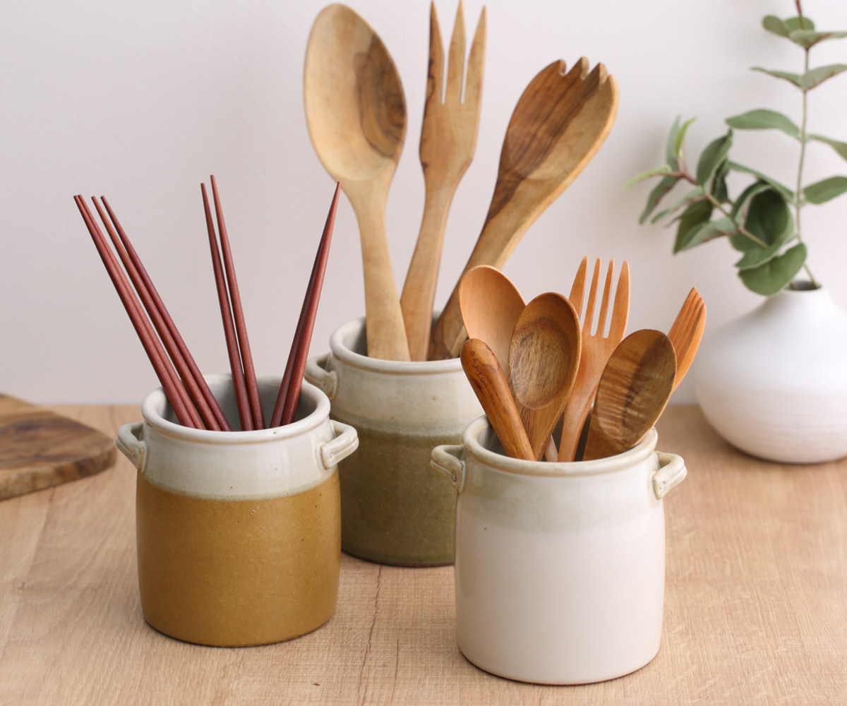 カトラリースタンド ミョルク ツールスタンド 日本製 ( カトラリー スタンド せっ器 北欧 キッチンツール収納 調理道具 キッチンツール 収納 調理道具立て 食洗機対応 花瓶 フラワーベース バイカラー おしゃれ かわいい ) 【ジンジャー】 ジンジャー