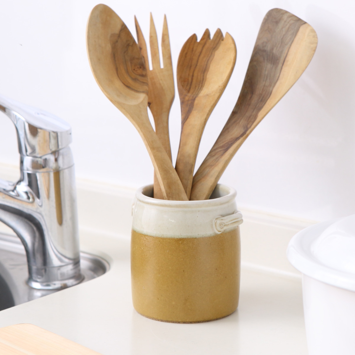 カトラリースタンド ミョルク ツールスタンド 日本製 ( カトラリー スタンド せっ器 北欧 キッチンツール収納 調理道具 キッチンツール 収納 調理道具立て 食洗機対応 花瓶 フラワーベース バイカラー おしゃれ かわいい ) 【ジンジャー】 ジンジャー