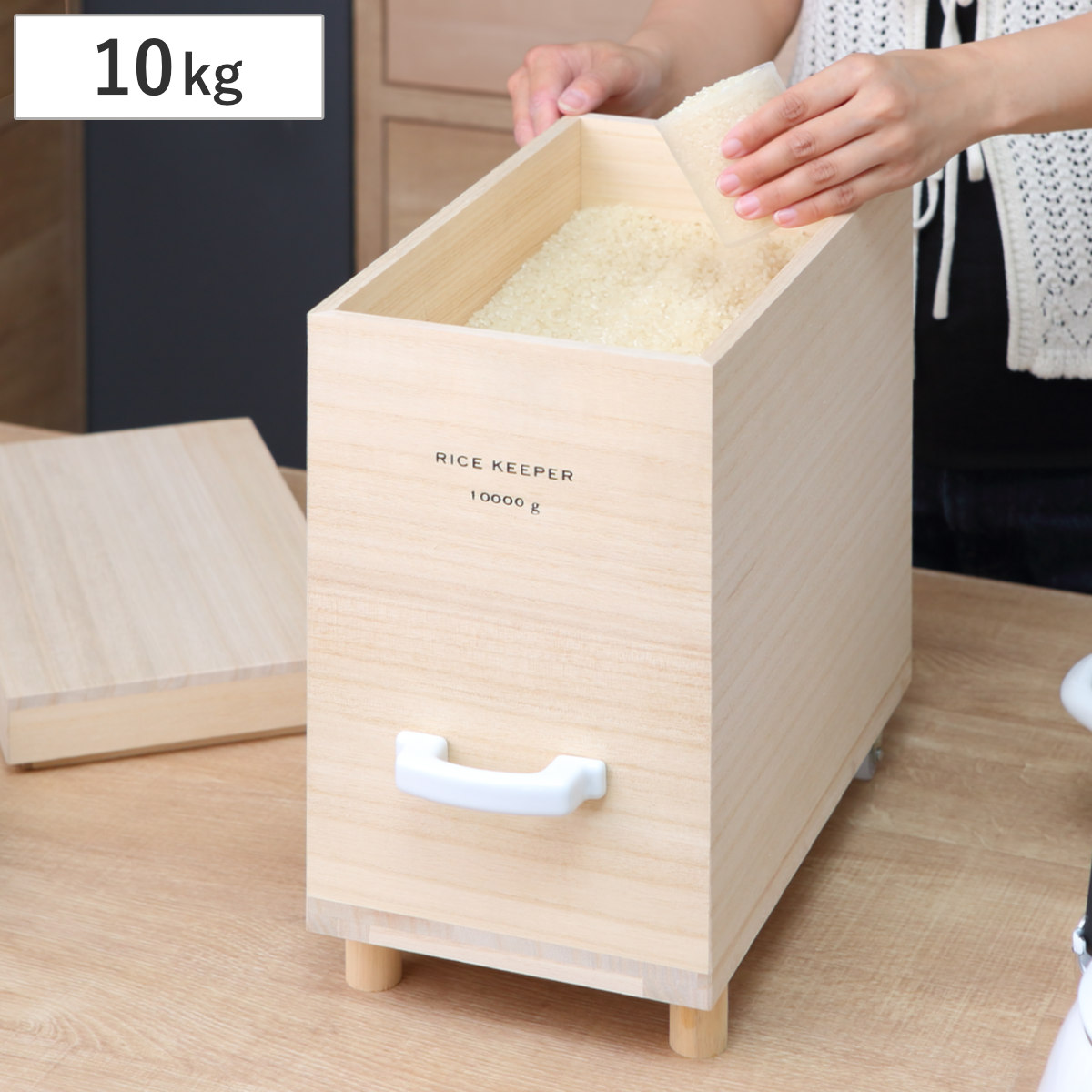 ライスストッカー 技物専科 米びつ 10kg用 キャスター付き 桐製 日本製 ( 米櫃 こめびつ ライスボックス キャスター 保存容器 おすすめ 10kg 10キロ 桐 和風 桐製米びつ お米 収納 保存 ストッカー キッチン スリム すき間 隙間 )