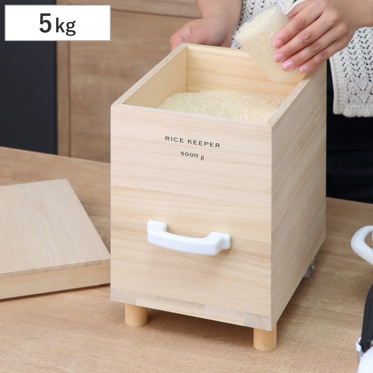 ライスストッカー 技物専科 米びつ 5kg用 キャスター付き 桐製 日本製 ( 米櫃 こめびつ ライスボックス キャスター 保存容器 おすすめ 5kg 5キロ 桐 和風 桐製米びつ お米 収納 保存 ストッカー キッチン スリム すき間 隙間 )