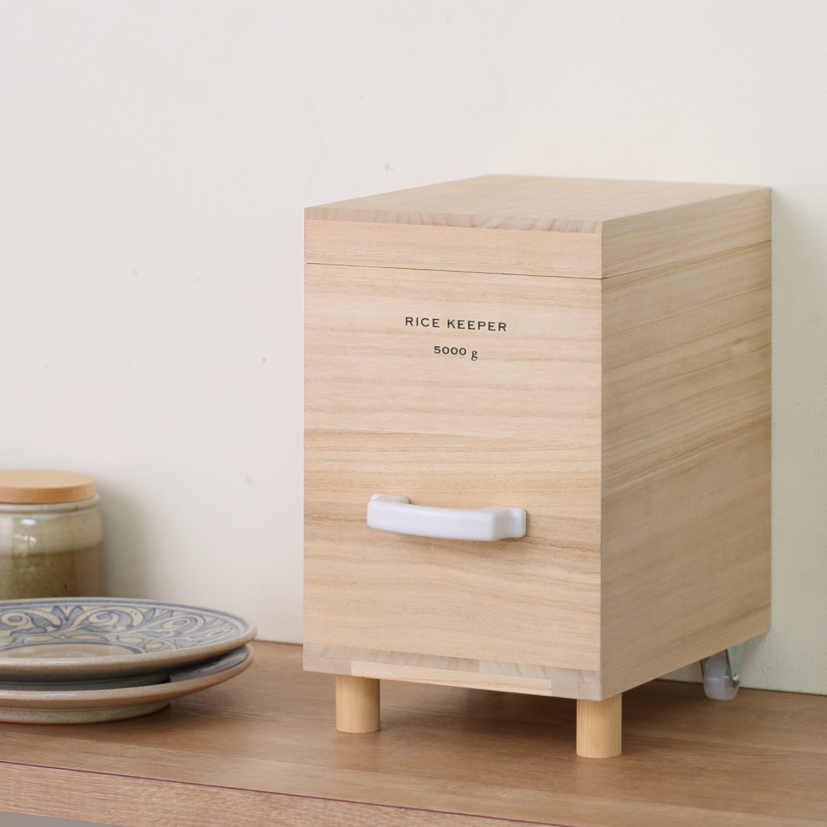 ライスストッカー 技物専科 米びつ 5kg用 キャスター付き 桐製 日本製 ( 米櫃 こめびつ ライスボックス キャスター 保存容器 おすすめ 5kg 5キロ 桐 和風 桐製米びつ お米 収納 保存 ストッカー キッチン スリム すき間 隙間 )