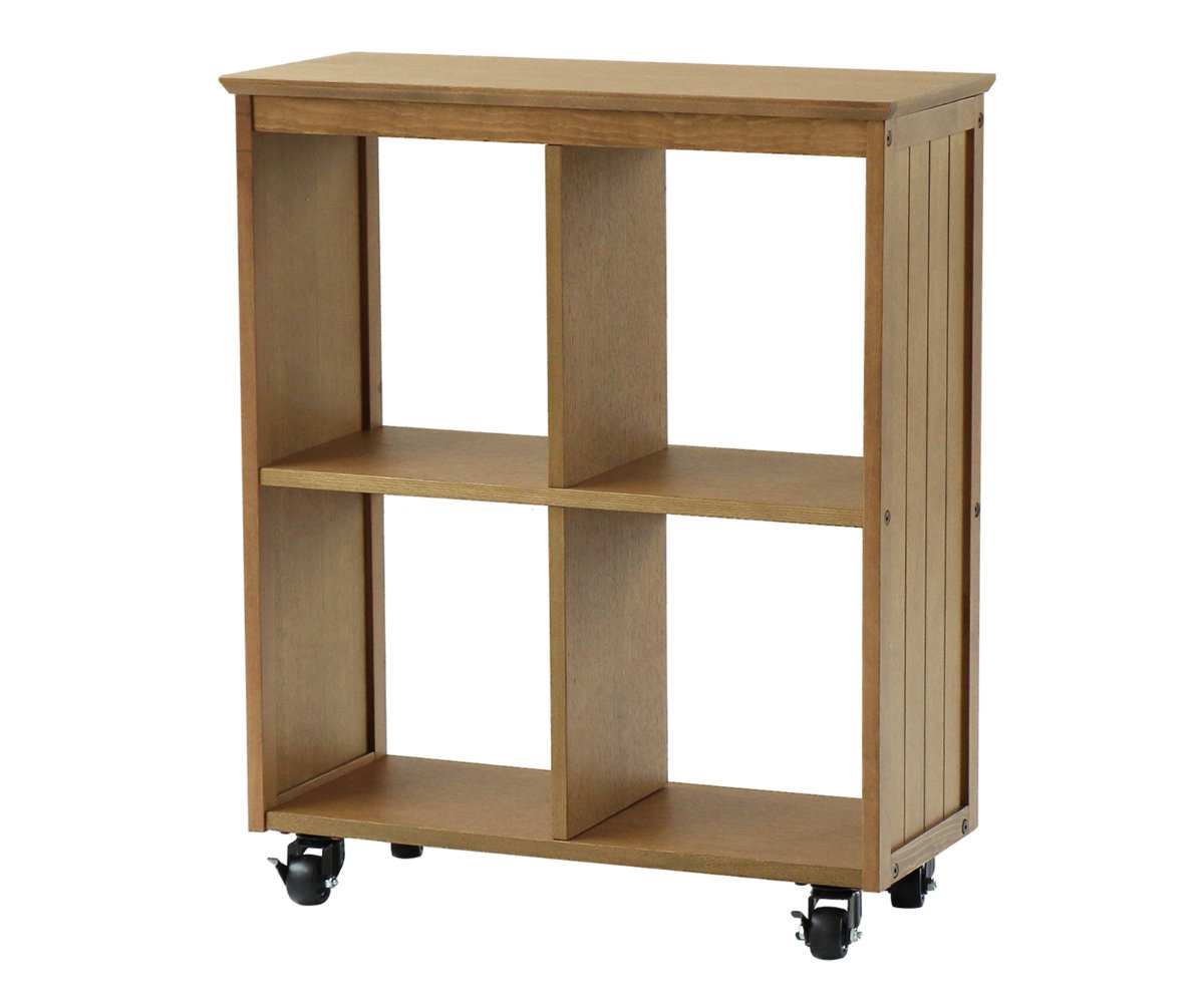 木製オープンシェルフ ブナ材　キャスター付 オープンラック 4マス キャスター付 天然木 ヴィンテージ調 Rasic 約幅