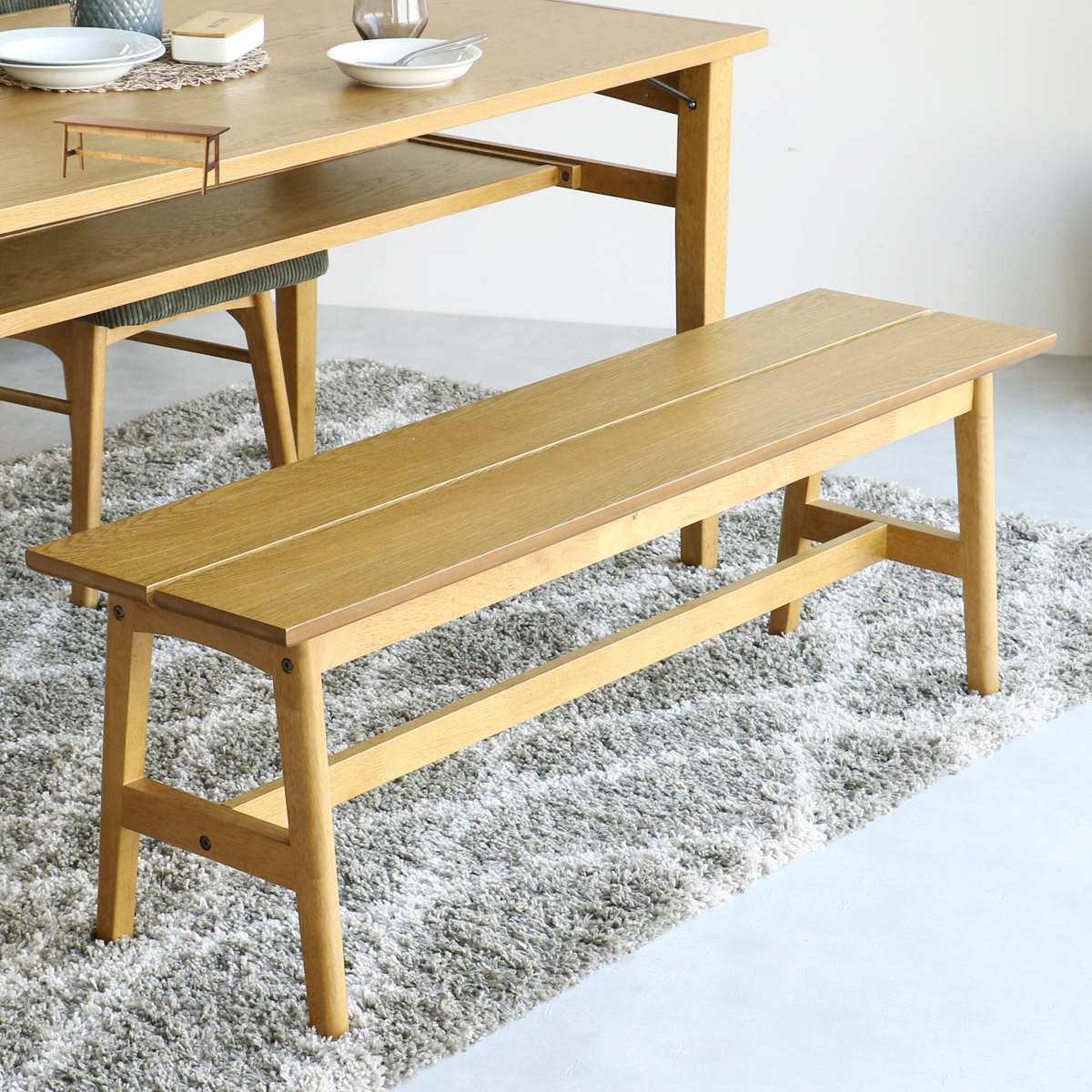 ダイニングベンチ 幅125cm ソフトヴィンテージ風 Rasic （ 2人掛け 便利 天然木 木製 玄関 ベンチ ダイニングチェア 北欧 ナチュラル シンプル リビング 腰掛け ）