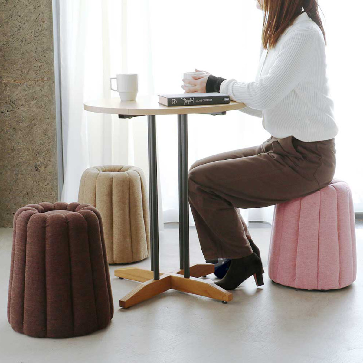 スツール カヌレ 座面高40.5cm ( 椅子 オットマン コンパクト ローチェア チェア イス かわいい スイーツ お菓子 くすみカラー インテリア ) 【ピンク】 ピンク