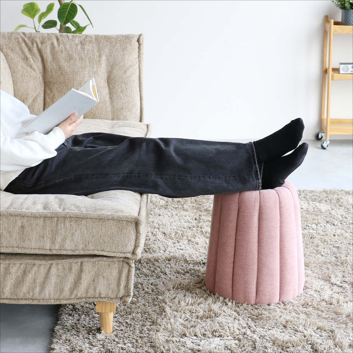 スツール カヌレ 座面高40.5cm ( 椅子 オットマン コンパクト ローチェア チェア イス かわいい スイーツ お菓子 くすみカラー インテリア ) 【ピンク】 ピンク