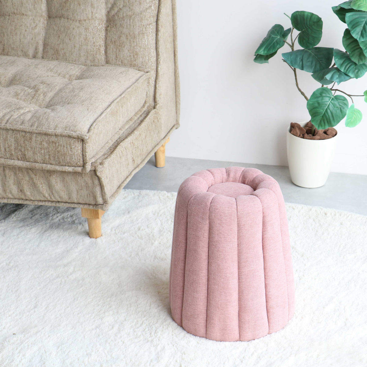 スツール カヌレ 座面高40.5cm ( 椅子 オットマン コンパクト ローチェア チェア イス かわいい スイーツ お菓子 くすみカラー インテリア ) 【ピンク】 ピンク