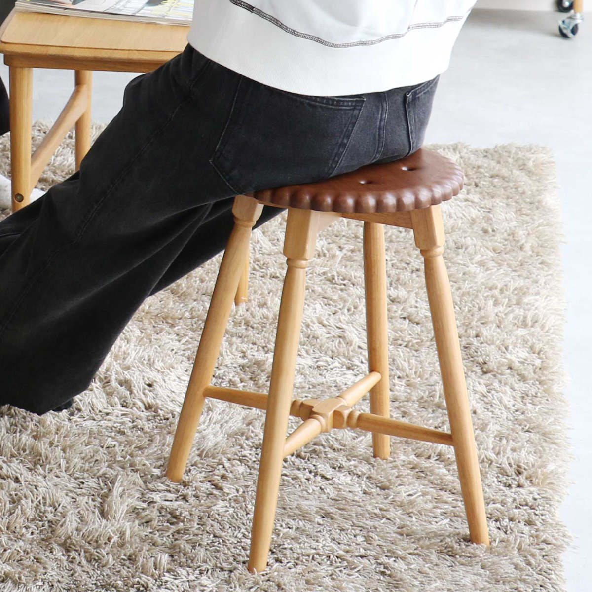 スツール ビスケット 座面高45.5cm 木製 ( 天然木 椅子 丸 ラウンド コンパクト チェア イス かわいい スイーツ お菓子 くすみカラー インテリア ) 【ナチュラル】 ナチュラル