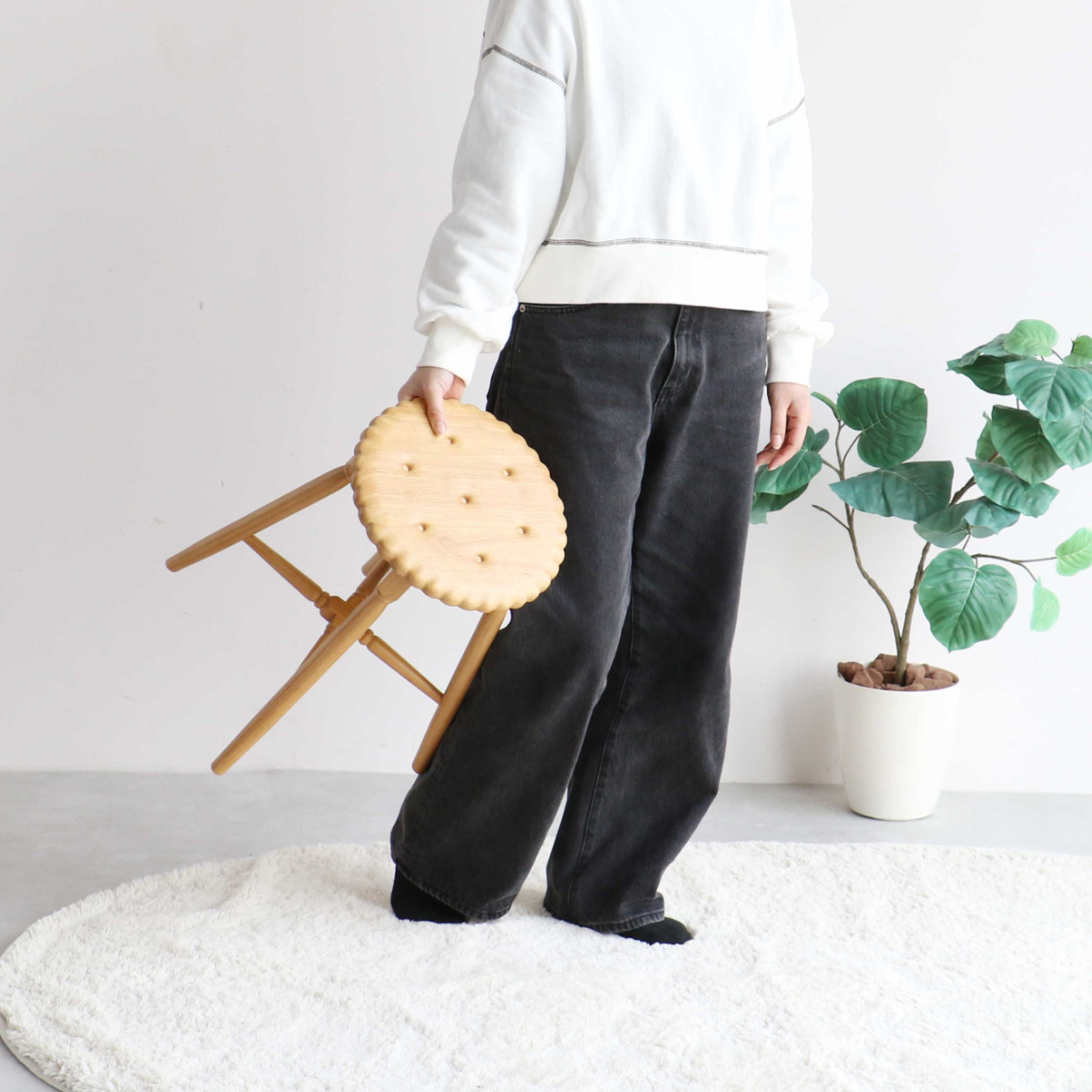 スツール ビスケット 座面高45.5cm 木製 ( 天然木 椅子 丸 ラウンド コンパクト チェア イス かわいい スイーツ お菓子 くすみカラー インテリア ) 【ナチュラル】 ナチュラル