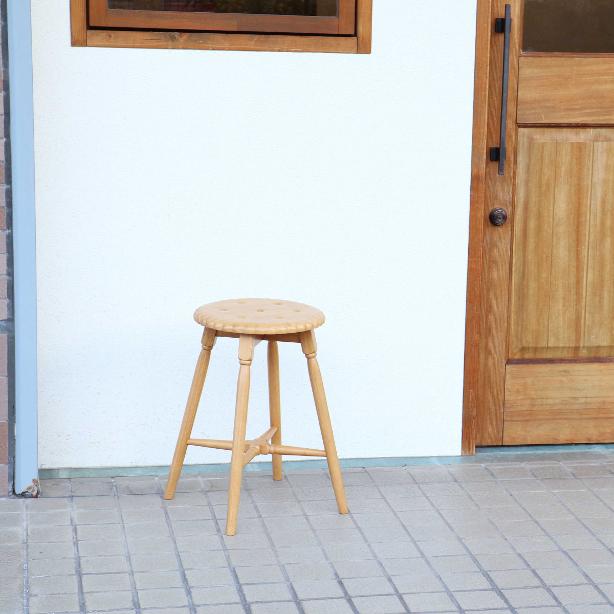 スツール ビスケット 座面高45.5cm 木製 ( 天然木 椅子 丸 ラウンド コンパクト チェア イス かわいい スイーツ お菓子 くすみカラー インテリア ) 【ナチュラル】 ナチュラル