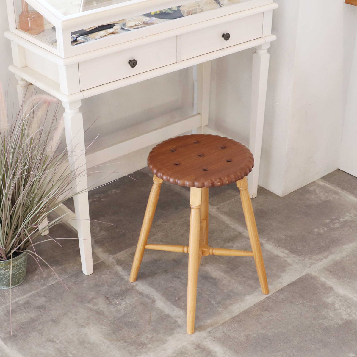 スツール ビスケット 座面高45.5cm 木製 ( 天然木 椅子 丸 ラウンド コンパクト チェア イス かわいい スイーツ お菓子 くすみカラー インテリア ) 【ナチュラル】 ナチュラル