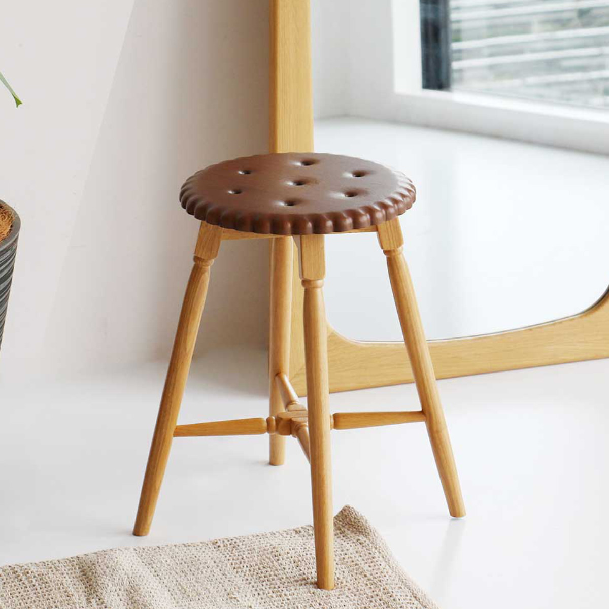 スツール ビスケット 座面高45.5cm 木製 ( 天然木 椅子 丸 ラウンド コンパクト チェア イス かわいい スイーツ お菓子 くすみカラー インテリア ) 【ナチュラル】 ナチュラル