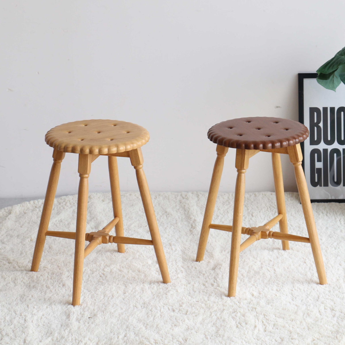 スツール ビスケット 座面高45.5cm 木製 ( 天然木 椅子 丸 ラウンド コンパクト チェア イス かわいい スイーツ お菓子 くすみカラー インテリア ) 【ナチュラル】 ナチュラル