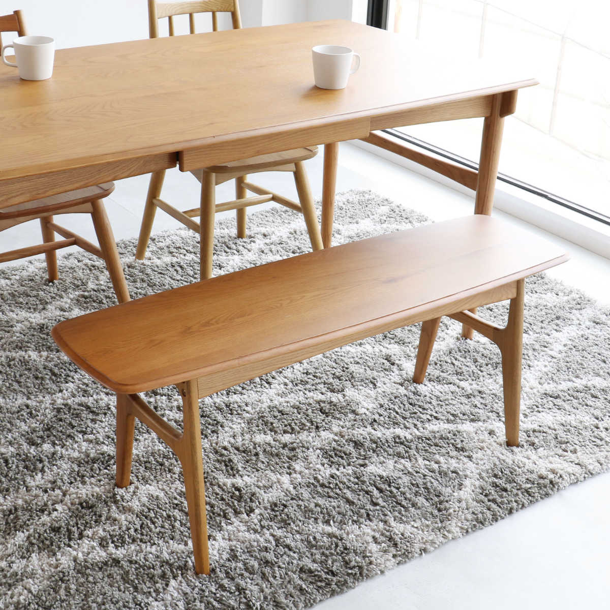 ダイニングベンチ 幅112cm Herit ( ダイニング ベンチ チェア チェアー イス 椅子 いす 約 110cm 2人用 木製 天然木 オーク 背もたれなし 簡単組立 長椅子 食卓 食卓ベンチ ディスプレイ 棚 玄関ベンチ おしゃれ )