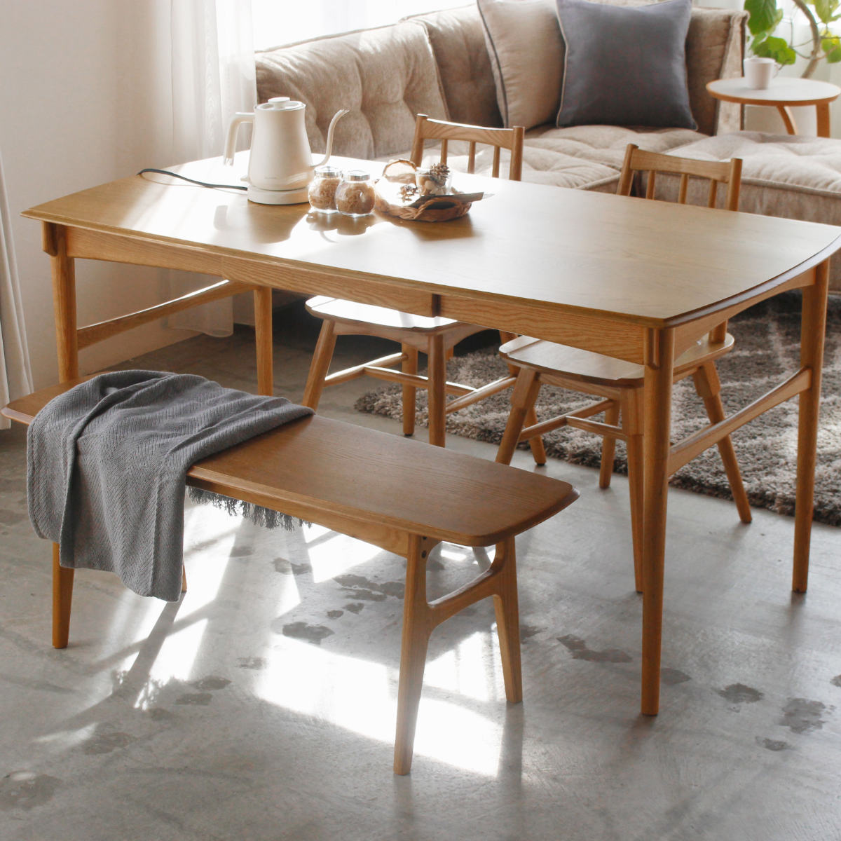 ダイニングベンチ 幅112cm Herit ( ダイニング ベンチ チェア チェアー イス 椅子 いす 約 110cm 2人用 木製 天然木 オーク 背もたれなし 簡単組立 長椅子 食卓 食卓ベンチ ディスプレイ 棚 玄関ベンチ おしゃれ )