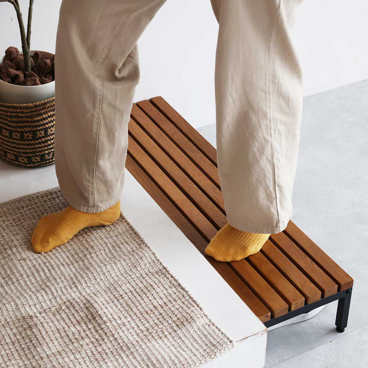 踏み台 玄関 Entrance Stage 90cm ( 玄関台 玄関ステップ ステップ台 昇降 一段 スチール 天然木 オーク材 高さ14cm 子ども おしゃれ 靴 収納 土間 シューズクローク 玄関収納 ) 【ホワイト】 ホワイト