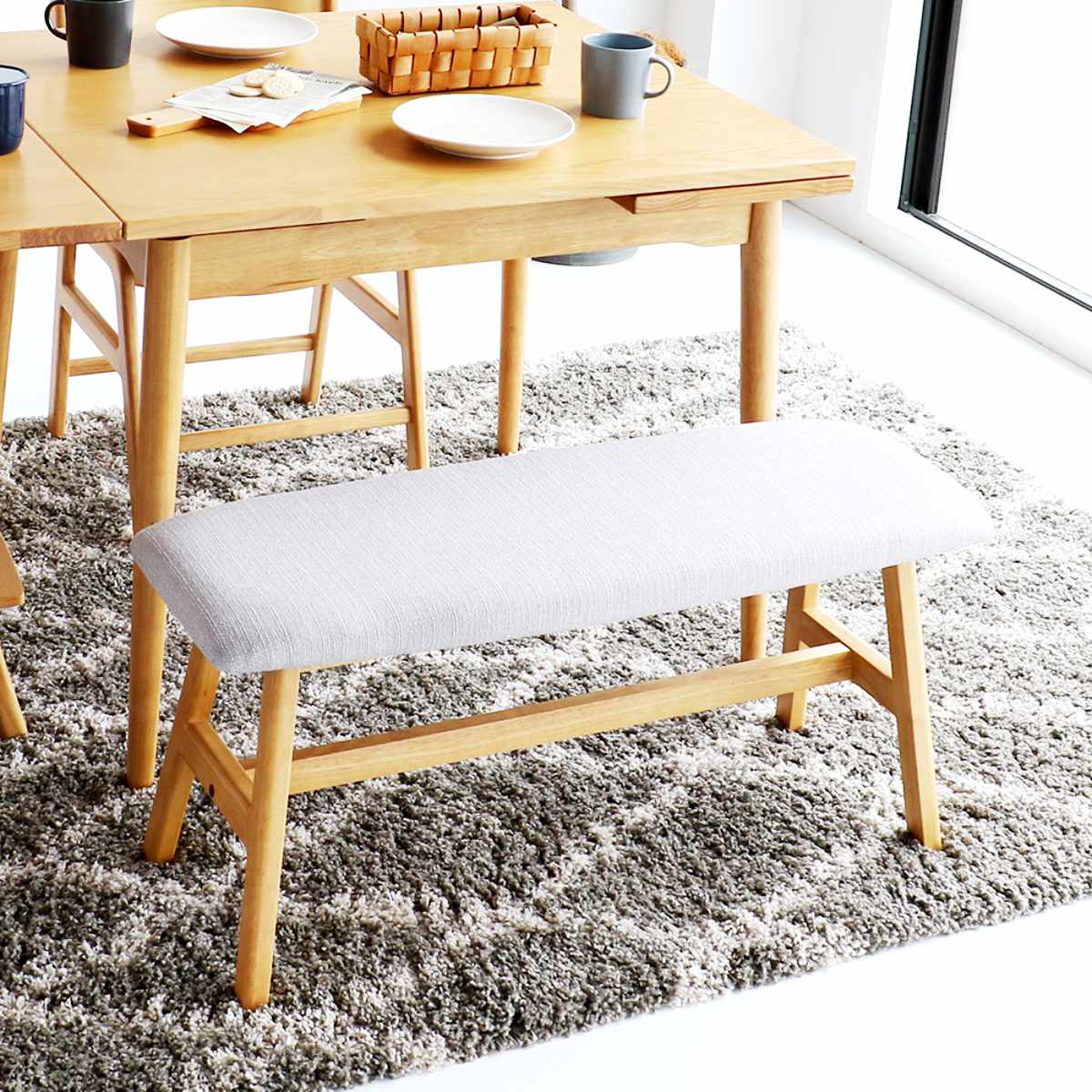 ダイニングベンチ 幅90cm E-Toko ( コンパクト ベンチ ダイニング 木製 天然木 ファブリック 布張り 北欧 ダイニングチェア 長椅子 1人用 2人用 食卓 リビング ベンチチェア リビングベンチ チェア 椅子 食卓椅子 おしゃれ 軽量 )