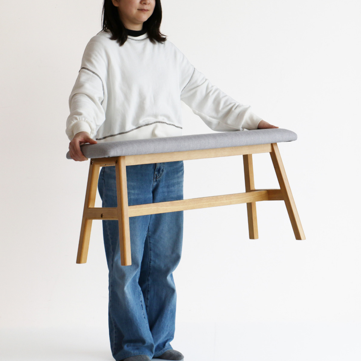 ダイニングベンチ 幅90cm E-Toko ( コンパクト ベンチ ダイニング 木製 天然木 ファブリック 布張り 北欧 ダイニングチェア 長椅子 1人用 2人用 食卓 リビング ベンチチェア リビングベンチ チェア 椅子 食卓椅子 おしゃれ 軽量 )