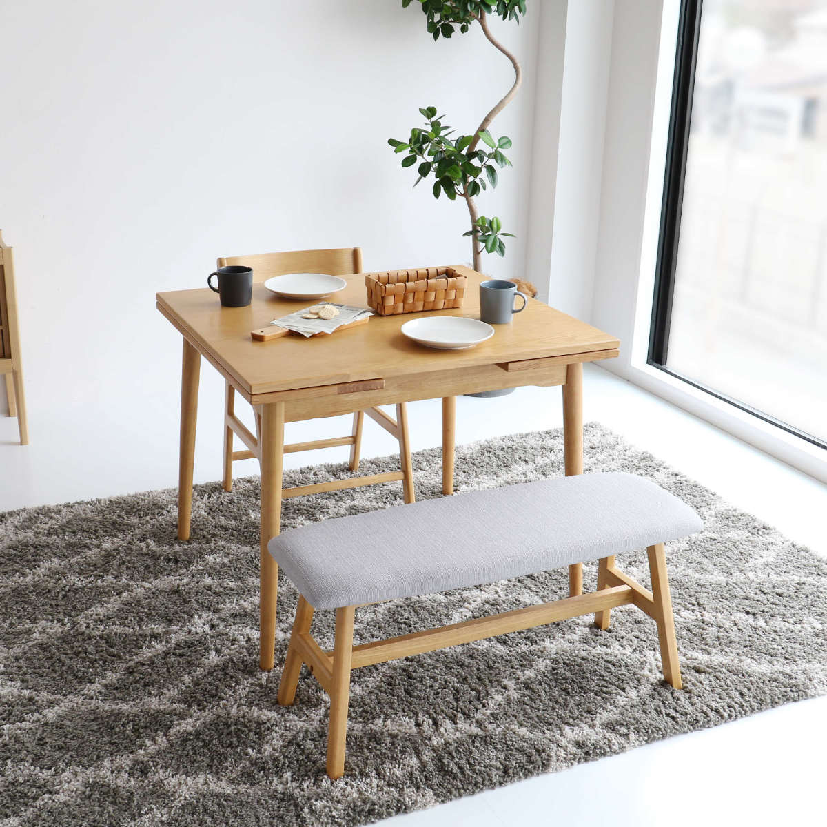 ダイニングベンチ 幅90cm E-Toko ( コンパクト ベンチ ダイニング 木製 天然木 ファブリック 布張り 北欧 ダイニングチェア 長椅子 1人用 2人用 食卓 リビング ベンチチェア リビングベンチ チェア 椅子 食卓椅子 おしゃれ 軽量 )