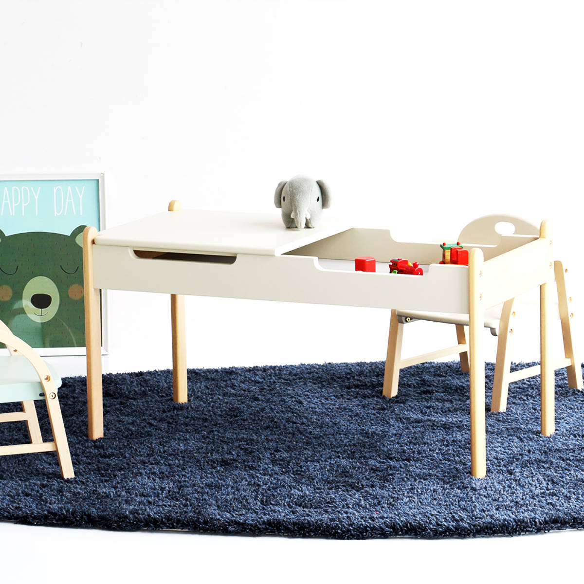 キッズテーブル 幅86.2cm プレイテーブル ( キッズ テーブル デスク 机 収納付き 子供 子ども リビング学習 木製 天然木 フェルト 静音対策 傷防止 キッズデスク ブロック 積み木 ごっこ遊び 勉強 お絵描き リビング おしゃれ 北欧 )