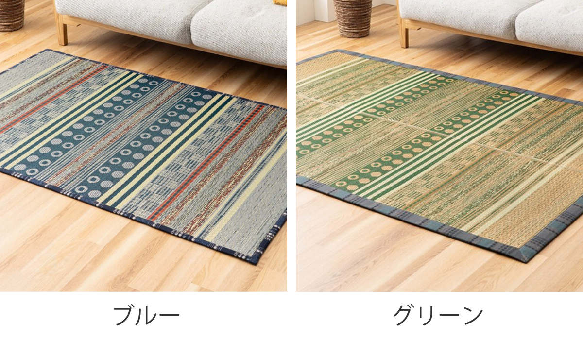 ラグ い草 F月ごよみ 95×150cm ( 国産 上敷き い草ラグ 敷物 マット い草マット い草カーペット カーペット 長方形 国産い草 ござ コンパクト 天然素材 消臭 調湿 日本製 すべり止め 夏ラグ 夏用ラグ 裏貼り 和室 リビング ) 【ブルー】 ブルー