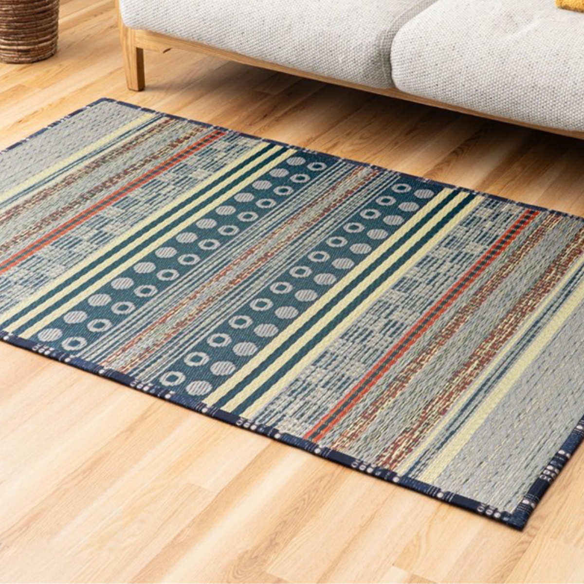ラグ い草 F月ごよみ 95×150cm ( 国産 上敷き い草ラグ 敷物 マット い草マット い草カーペット カーペット 長方形 国産い草 ござ コンパクト 天然素材 消臭 調湿 日本製 すべり止め 夏ラグ 夏用ラグ 裏貼り 和室 リビング ) 【ブルー】 ブルー