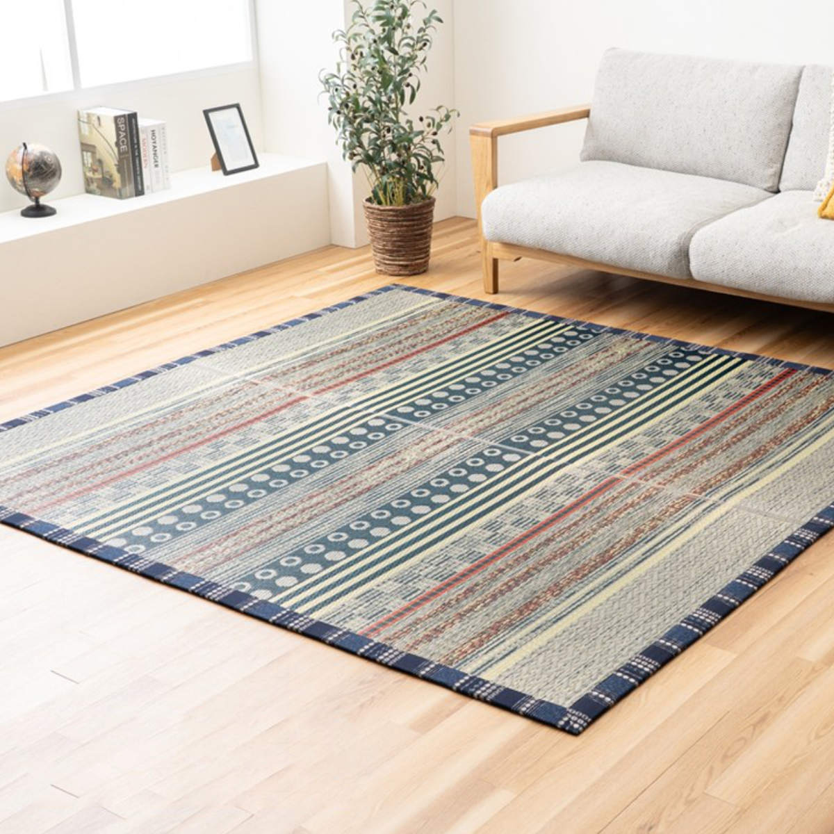 ラグ い草 F月ごよみ 95×150cm ( 国産 上敷き い草ラグ 敷物 マット い草マット い草カーペット カーペット 長方形 国産い草 ござ コンパクト 天然素材 消臭 調湿 日本製 すべり止め 夏ラグ 夏用ラグ 裏貼り 和室 リビング ) 【ブルー】 ブルー