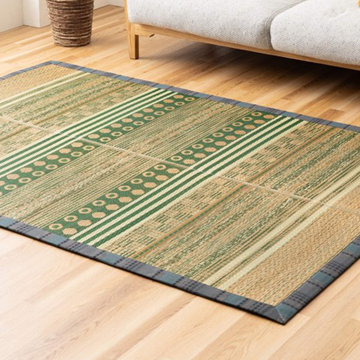 ラグ い草 F月ごよみ 95×150cm ( 国産 上敷き い草ラグ 敷物 マット い草マット い草カーペット カーペット 長方形 国産い草 ござ コンパクト 天然素材 消臭 調湿 日本製 すべり止め 夏ラグ 夏用ラグ 裏貼り 和室 リビング ) 【ブルー】 ブルー