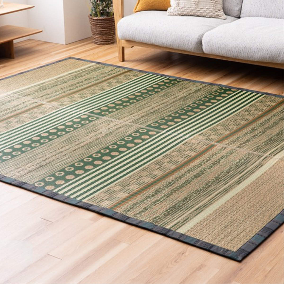 ラグ い草 F月ごよみ 95×150cm ( 国産 上敷き い草ラグ 敷物 マット い草マット い草カーペット カーペット 長方形 国産い草 ござ コンパクト 天然素材 消臭 調湿 日本製 すべり止め 夏ラグ 夏用ラグ 裏貼り 和室 リビング ) 【ブルー】 ブルー