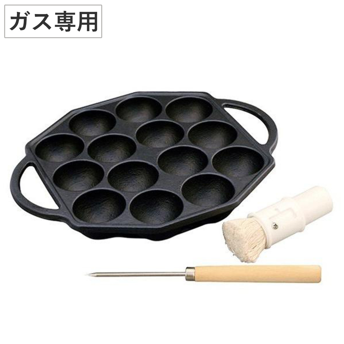 たこ焼きプレート おやつグルメ まんまるプレート 14穴 ピン・油引き付き ガス火専用 （ ガス火用 タコ焼きプレート たこ焼き器 タコ焼き器 鉄製たこ焼きプレート 鉄製タコ焼きプレート 鉄製たこ焼き器 鉄製タコ焼き器 池永鉄工 ）