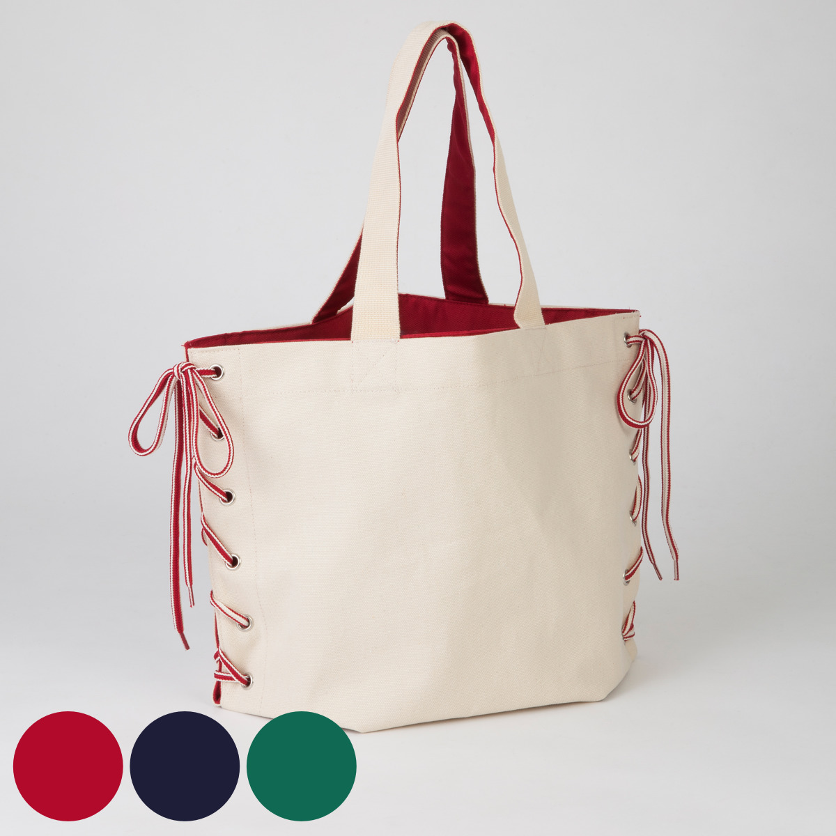 トートバッグ 大容量 3Way シューレース オシャレ （ トート バッグ カバン 鞄 ポケット付き かばん お散歩バッグ ランチバッグ 手提げバッグ レディース 大人 リボン 紐 かわいい おしゃれ プレゼント 雑貨 ） 【レッド】