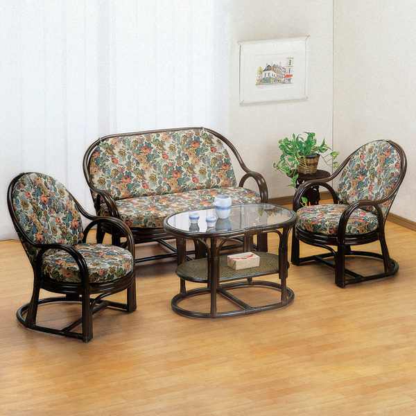 家具꧁籐家具꧂ラタンシングルソファ×2脚ガラステーブルセット チェア 椅子 ガラス