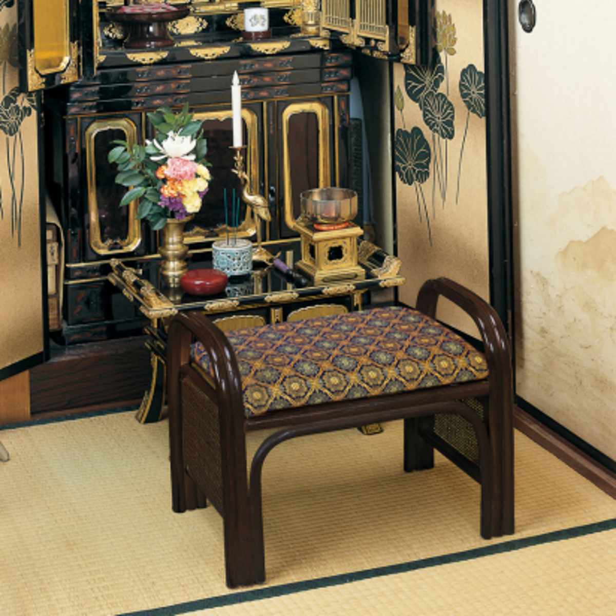 専用　お仏壇用ラタンチェア　金襴座椅子 ラタンチェア 金襴座椅子 幅49cm 仏壇用 籐 ご仏前金襴座椅子