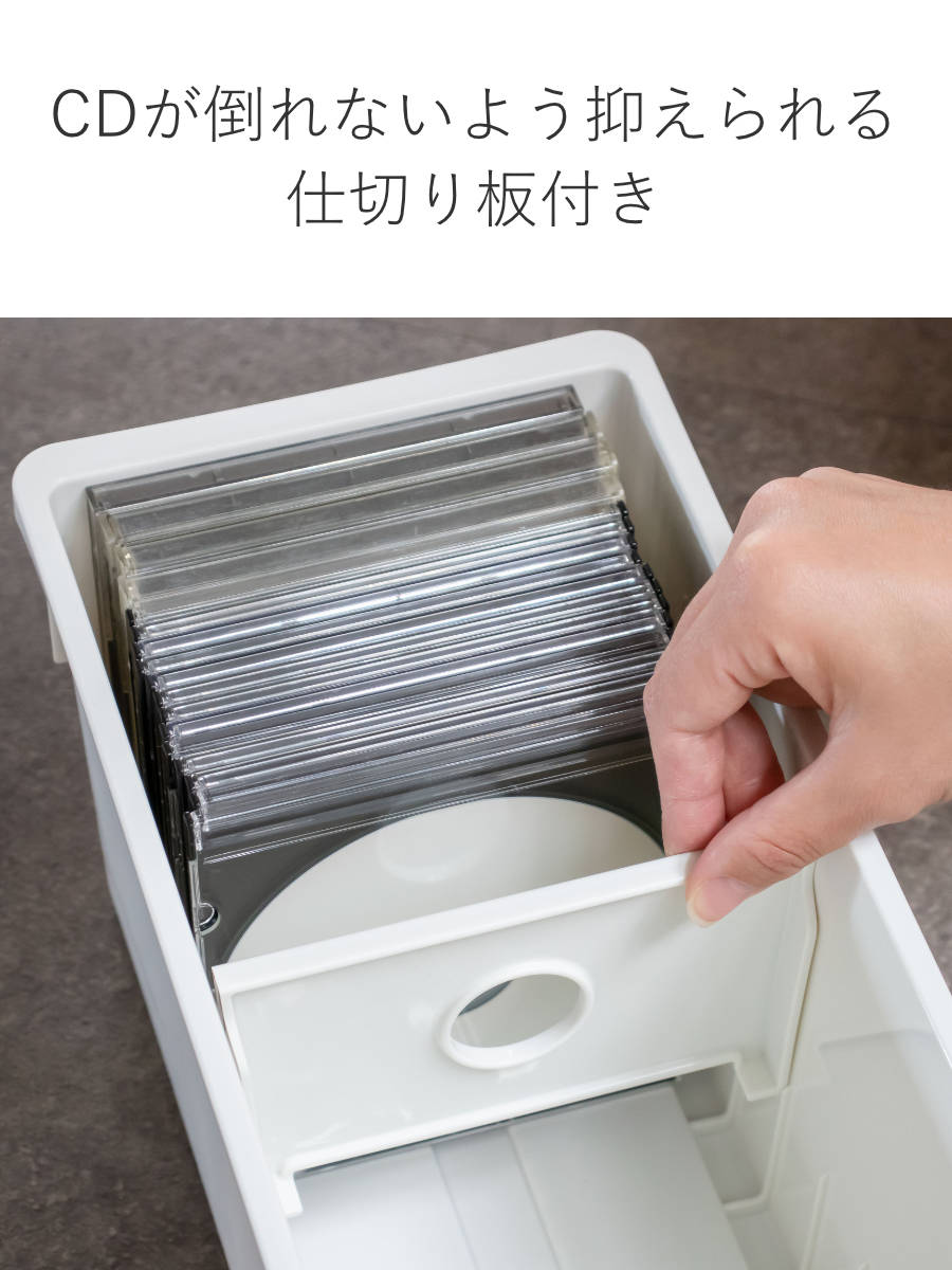 収納ケース メディアコンテナ CD用 ホワイト 幅44.9×奥行16.7×高さ16.4cm ( CD収納ケース 収納ボックス メディア収納 ボックス ケース フタ付き 仕切り付き 積み重ね プラスチック 収納 保管 整理 小物収納 )