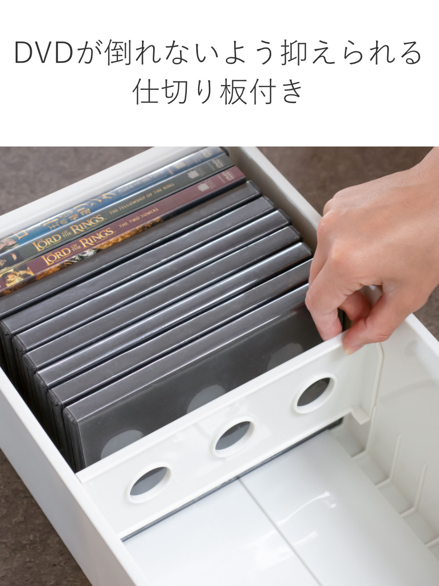 収納ケース メディアコンテナ DVD用 ホワイト 幅44.9×奥行23.3×高さ15.7cm ( DVD収納ケース 収納ボックス メディア収納 ボックス ケース フタ付き 仕切り付き 積み重ね プラスチック 収納 保管 整理 小物収納 )