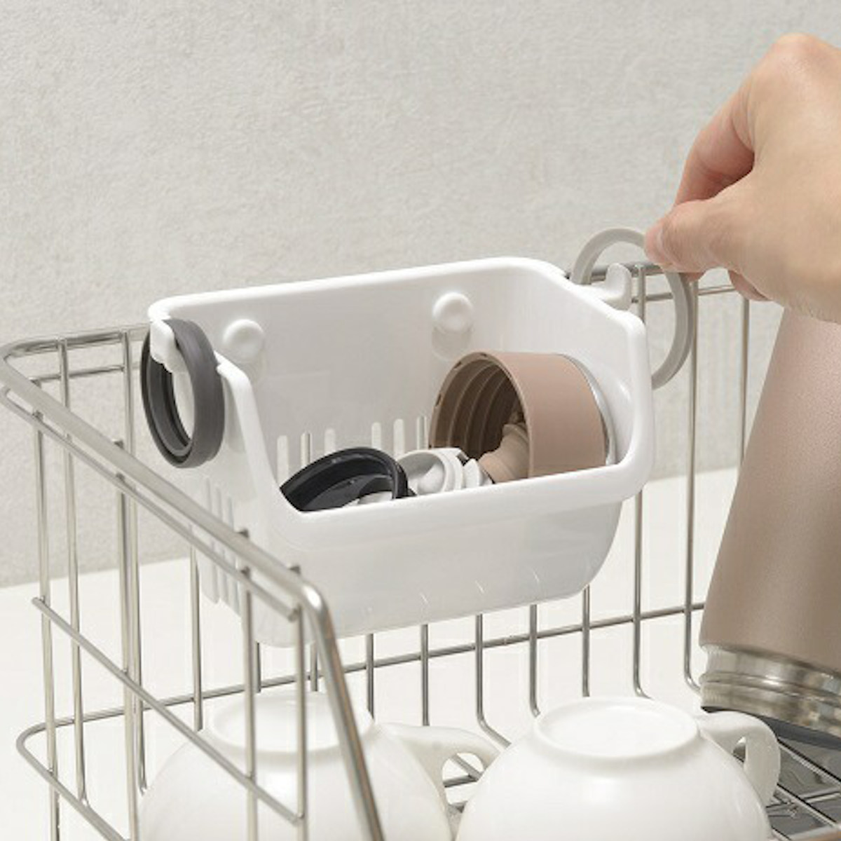 マルチポケット 水切ラック用 小物用 水切り ( 水切りラック 小物ラック 後付け ポケット 小物入れ 日本製 トレー パッキン ボトルキャップ 引っ掛ける 組合せ プラスチック 乾燥 洗い物 )