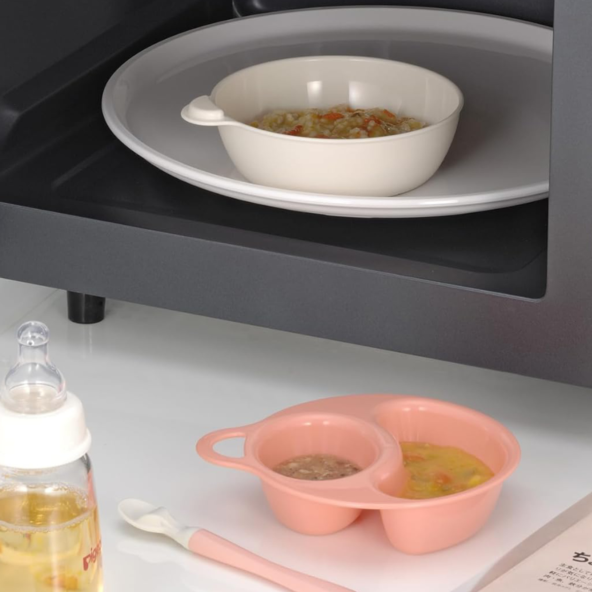 プレート 離乳食プレート ( 日本製 電子レンジOK ベビー食器 食器 皿 深め 仕切り 離乳食 赤ちゃん ベビー 子ども ごはん 食事 おかゆ おかず 食べやすい 使いやすい ランチプレート レンジ対応 子供 子供用 女の子 男の子 ) 【グリーン】 グリーン