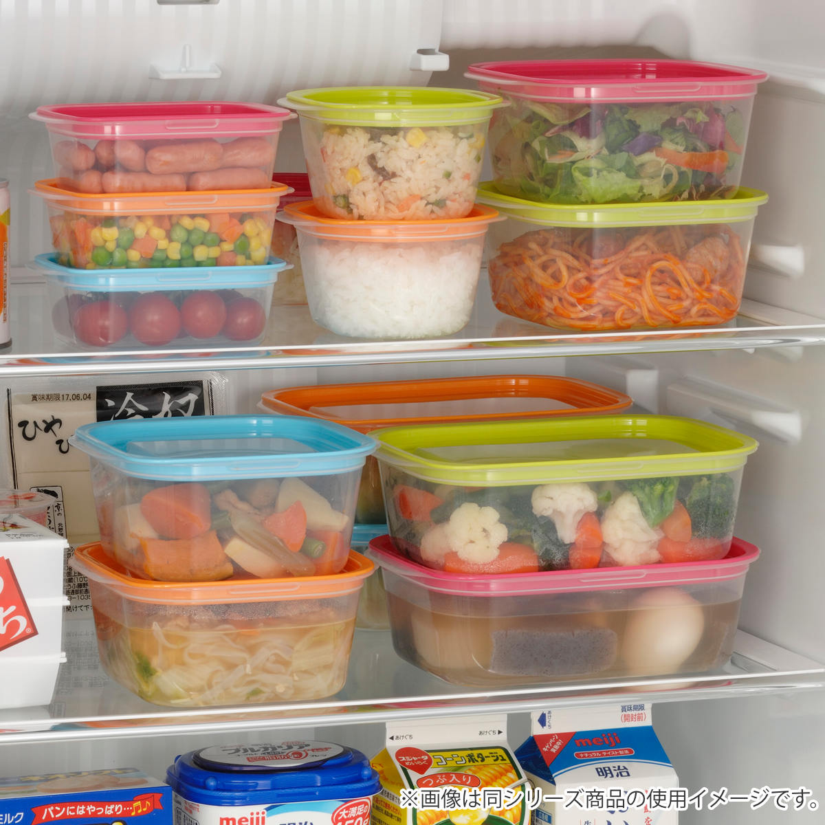 保存容器 楽ちんパック スクエア 630ml 4色組 ( 容器 フードケース 電子レンジ対応 フタをしたまま 日本製 冷凍 冷蔵 洗いやすい フードコンテナ プラスチック レンジOK 作り置き 常備菜 おかず 角型 透明 中が見える )