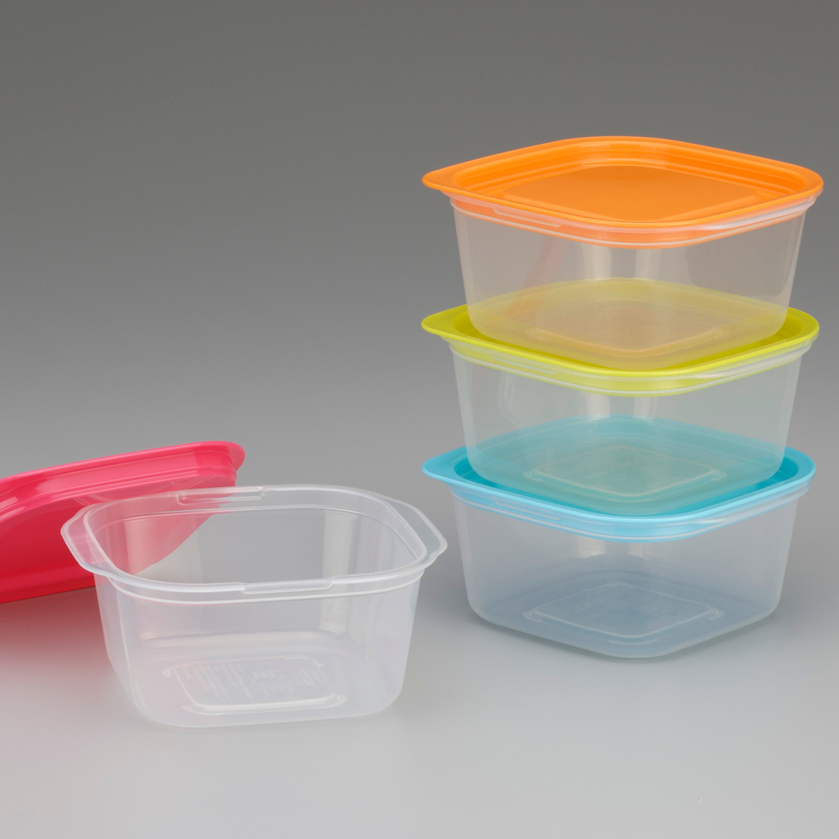 保存容器 楽ちんパック スクエア 630ml 4色組 ( 容器 フードケース 電子レンジ対応 フタをしたまま 日本製 冷凍 冷蔵 洗いやすい フードコンテナ プラスチック レンジOK 作り置き 常備菜 おかず 角型 透明 中が見える )