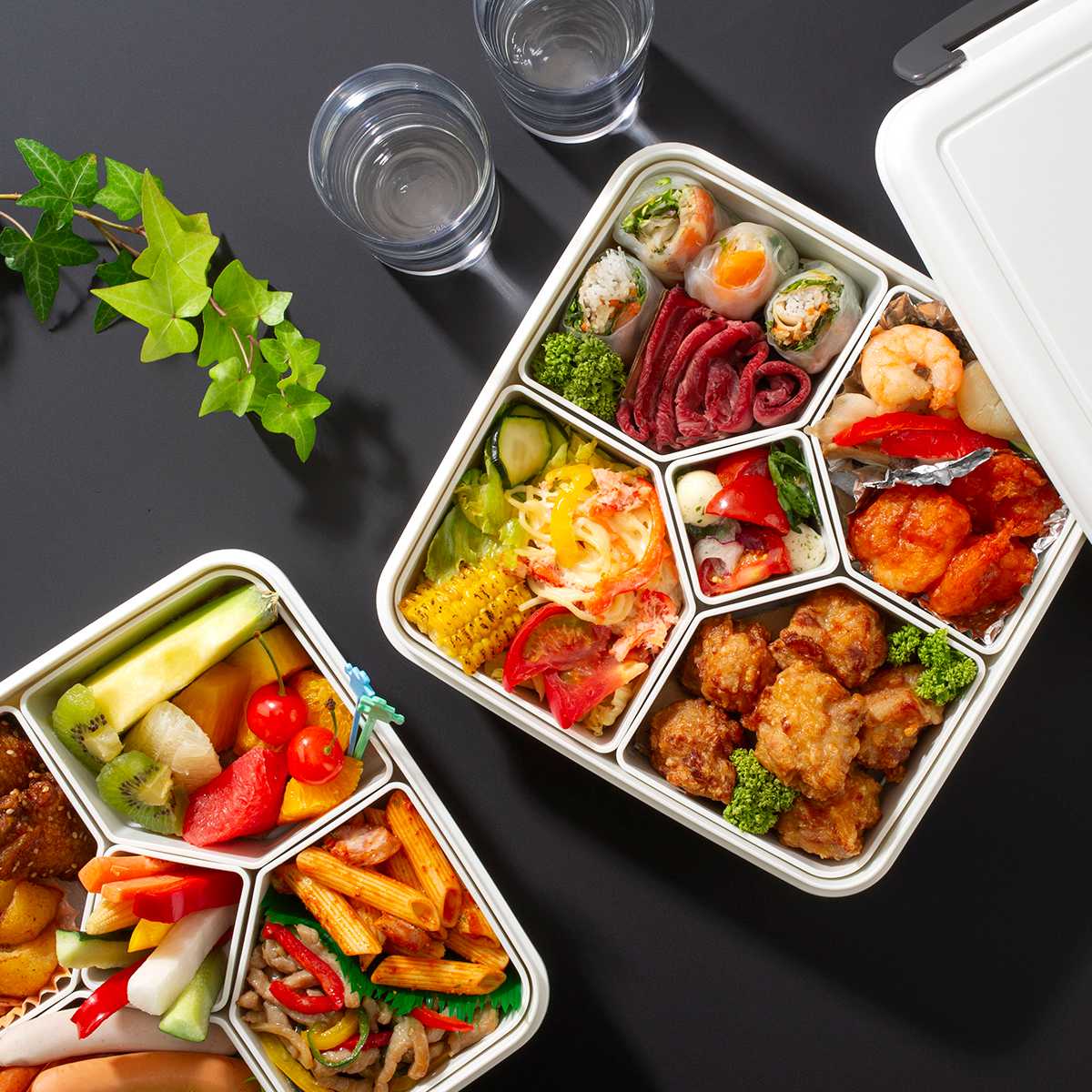 弁当箱 1.7L 3個セット ロック式ランチBOX 中子付き ( お弁当箱 ランチボックス ファミリー 大容量 BPAフリー 日本製 1~2人用 一段弁当 大きめ 一段 四角 ホワイト 白 中子付 おしゃれ シンプル ランチ )