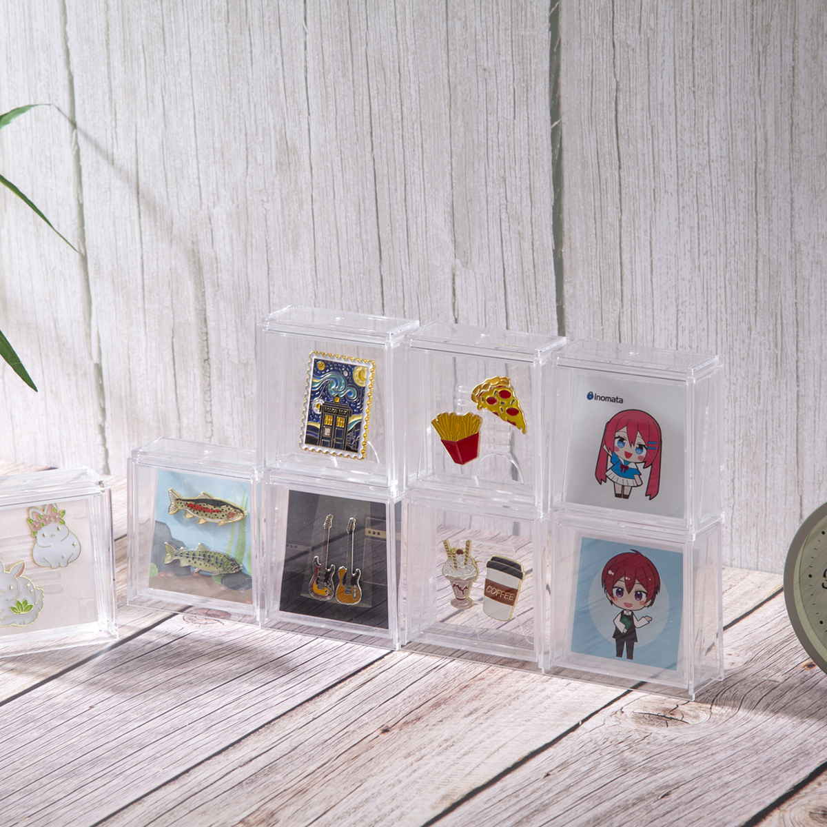 ピンバッジ ディスプレイケース 収納ケース 10個セット 6.7×6.9×3cm ( 収納 ケース ディスプレイ 飾る コレクション ボックス コレクションケース 見せる収納 ディスプレー 入れ物 入れ 収集 ガチャガチャ )