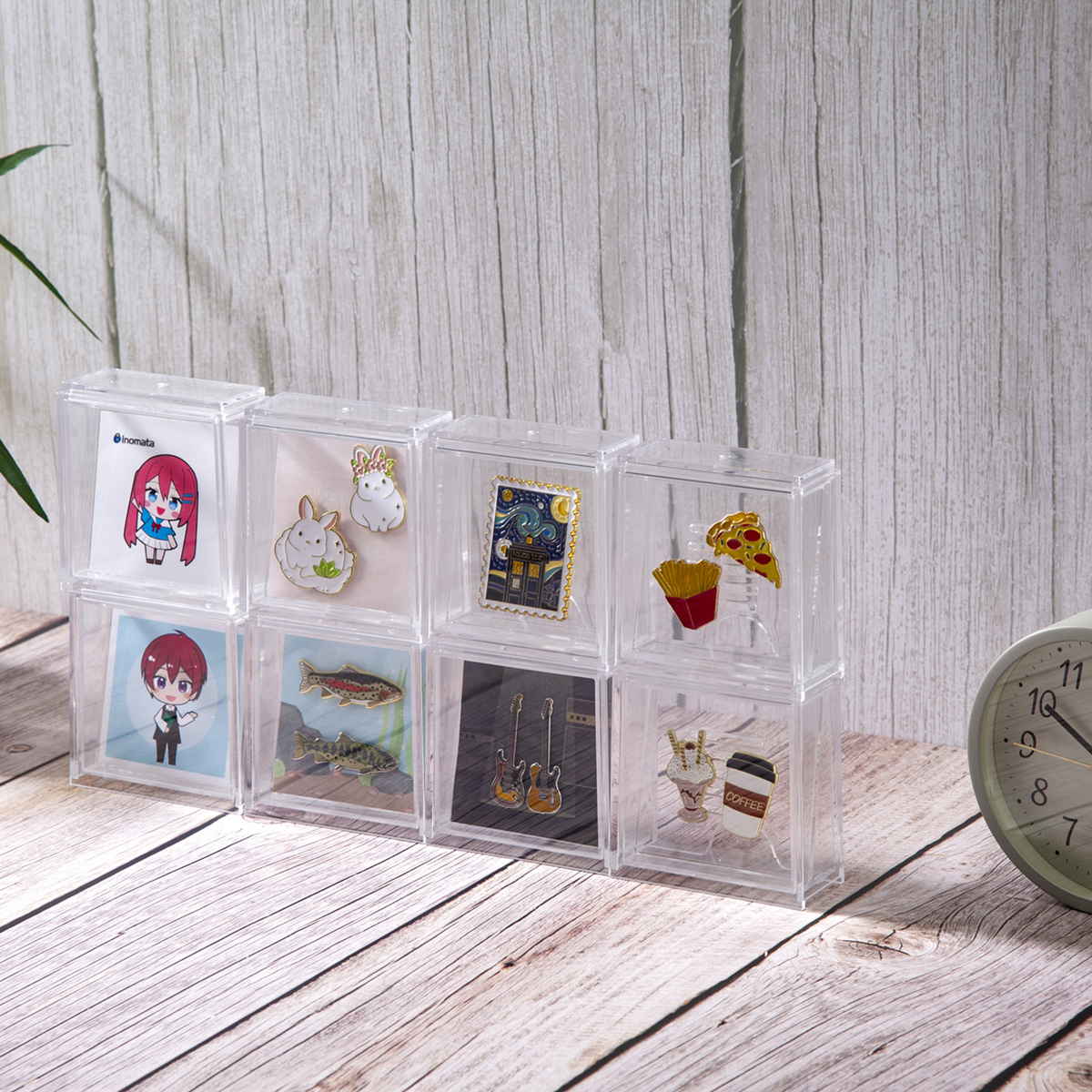 ピンバッジ ディスプレイケース 収納ケース 10個セット 6.7×6.9×3cm ( 収納 ケース ディスプレイ 飾る コレクション ボックス コレクションケース 見せる収納 ディスプレー 入れ物 入れ 収集 ガチャガチャ )