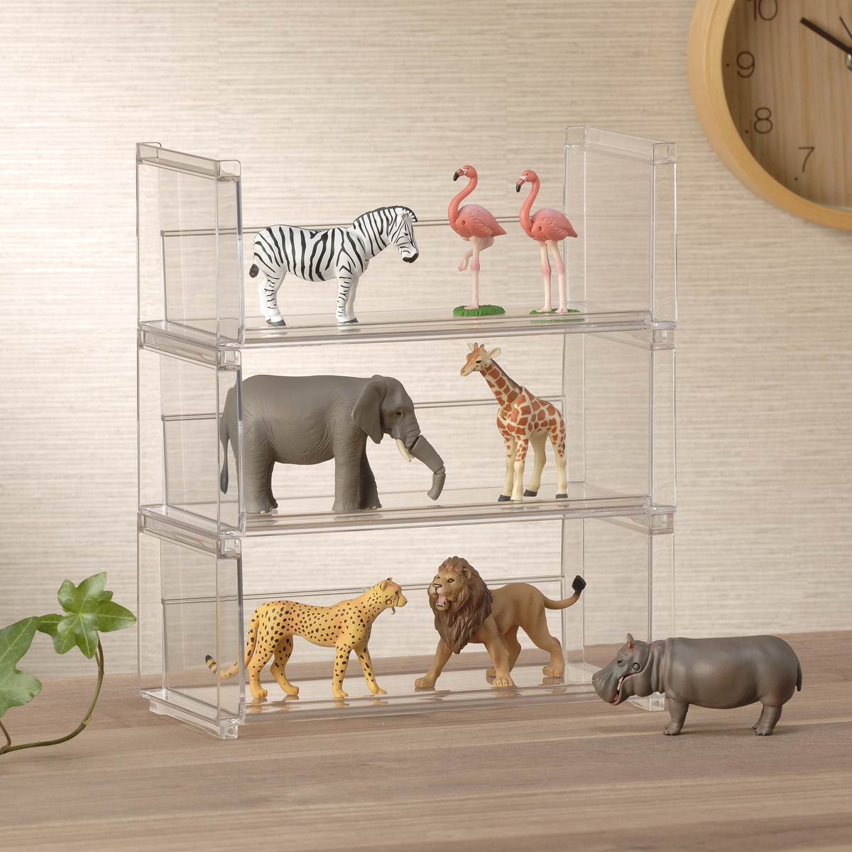 ディスプレイラック 幅19.8×奥行9.3×高さ8.1cm スタッキング 卓上 収納 ( ディスプレイ コレクション ケース プラスチック クリアケース フィギュア ディスプレイケース ラック インテリア 飾る 棚 見せる収納 )