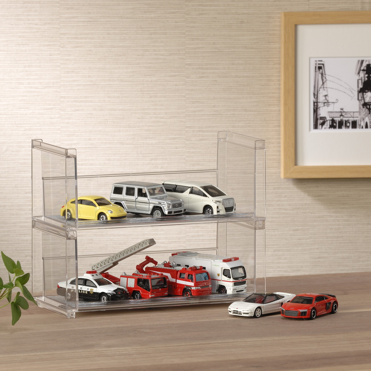 ディスプレイラック 幅19.8×奥行9.3×高さ8.1cm スタッキング 卓上 収納 ( ディスプレイ コレクション ケース プラスチック クリアケース フィギュア ディスプレイケース ラック インテリア 飾る 棚 見せる収納 )