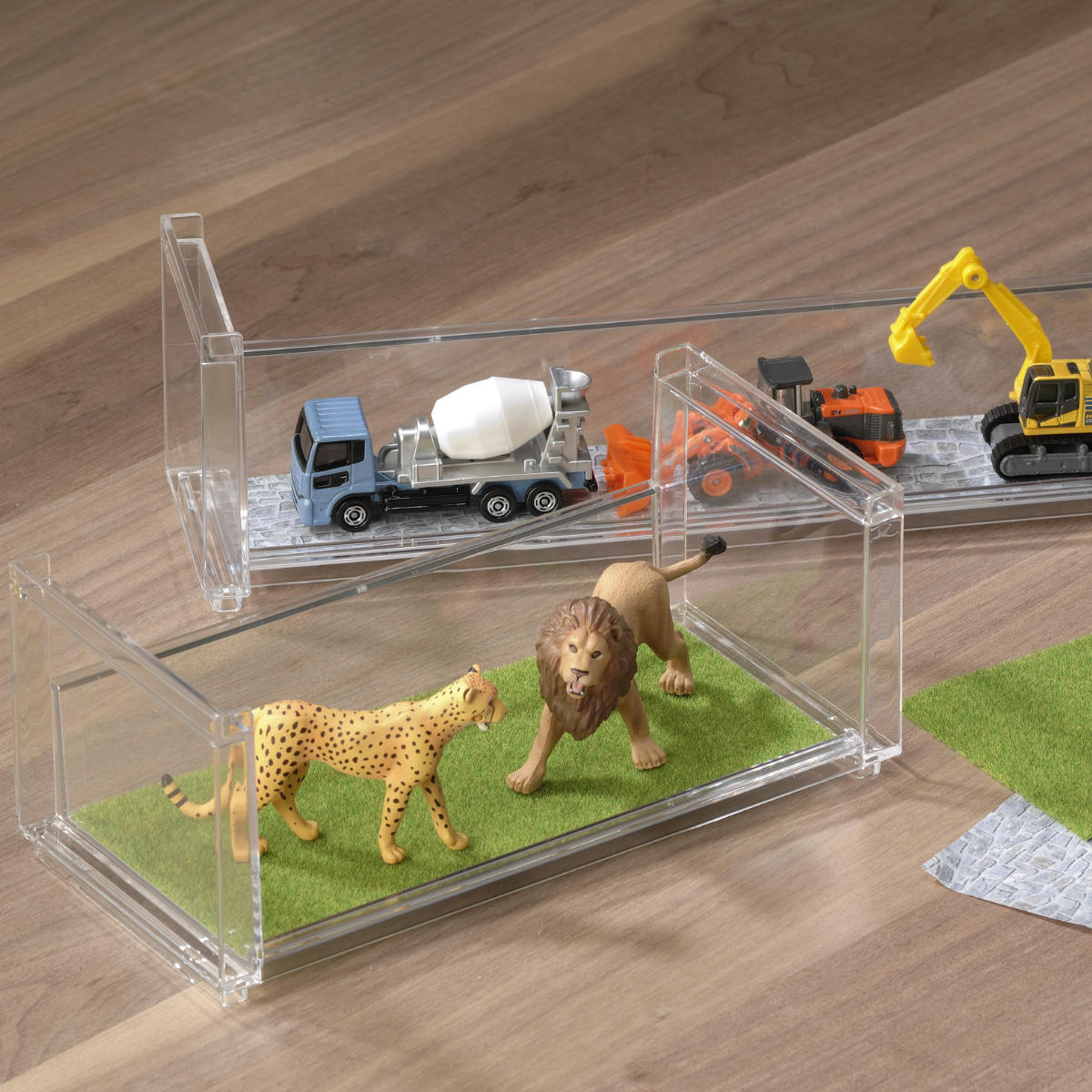 ディスプレイラック 幅19.8×奥行9.3×高さ8.1cm スタッキング 卓上 収納 ( ディスプレイ コレクション ケース プラスチック クリアケース フィギュア ディスプレイケース ラック インテリア 飾る 棚 見せる収納 )